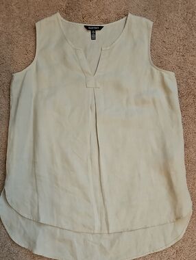 ELLEN TRACY LINEN SLEEVELESS V NECK TOP SZ L
